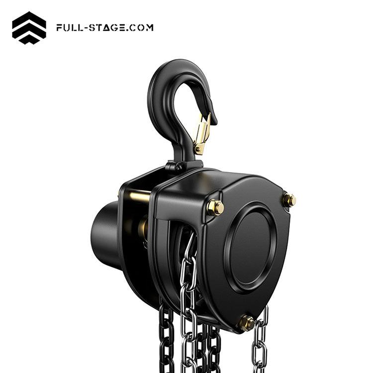 malacate mecánico de cadenas utilizada en el montaje de techos truss, de Full-Stage, la marca Líder en equipos para la producción de eventos
