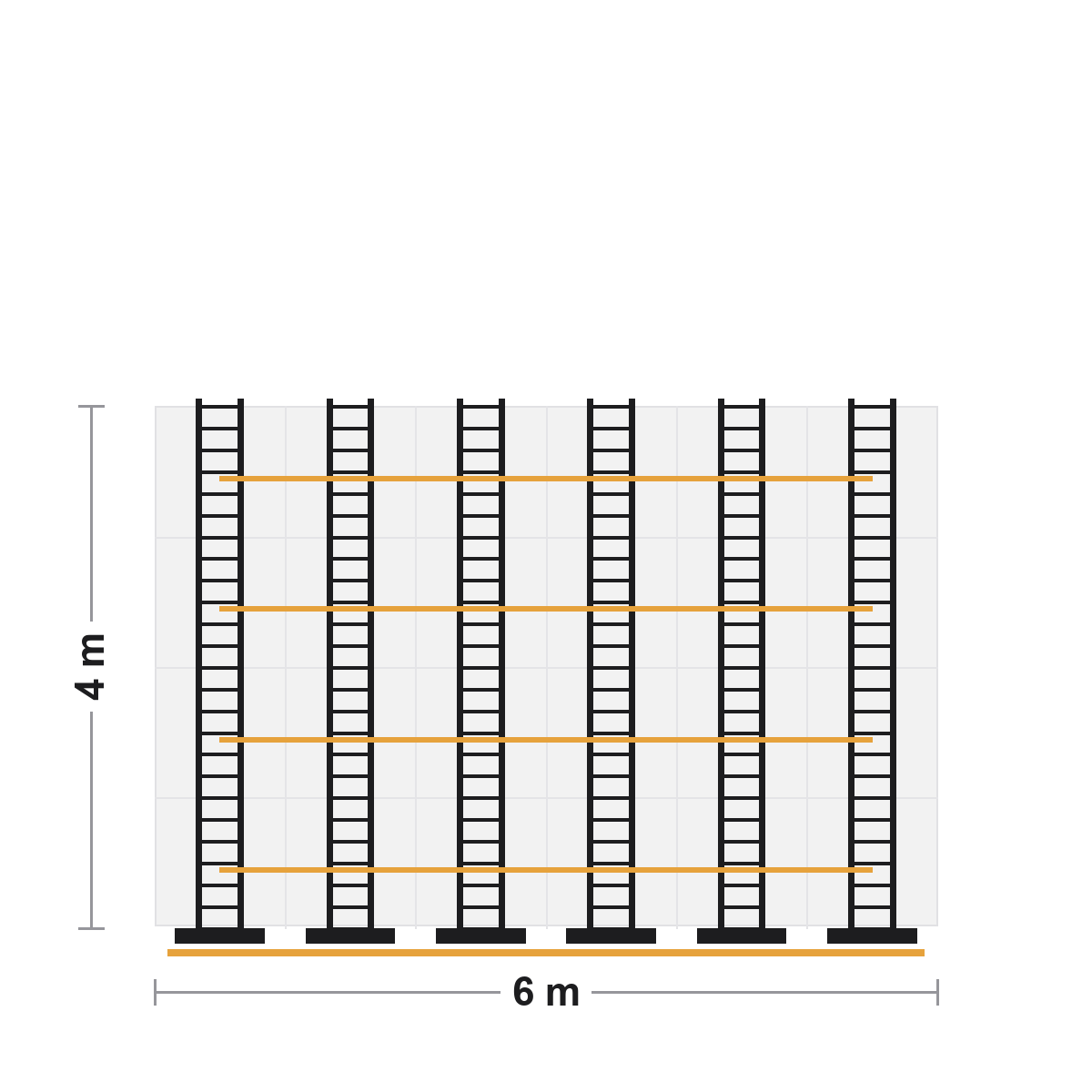 Alzado del ground support de 6 × 4 m - Full-Stage