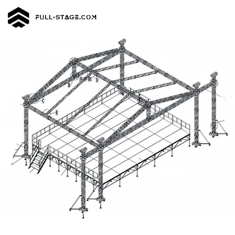 Techo truss de 18x15 metros triangular (dos aguas)de Full-Stage, la marca Líder en equipos para la producción  de eventos